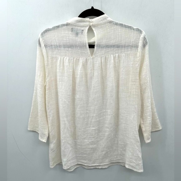 ROOLEE S Cream textured cotton lagonlook boho cottagecore long sleeve woman top - Picture 2 of 11